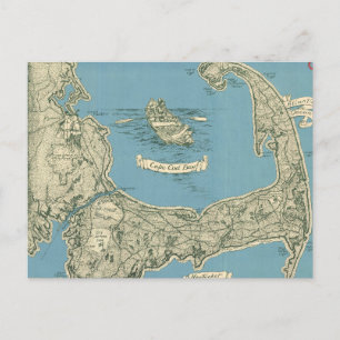 Cartão Postal Mapa Antigo de Cape Cod (1945)
