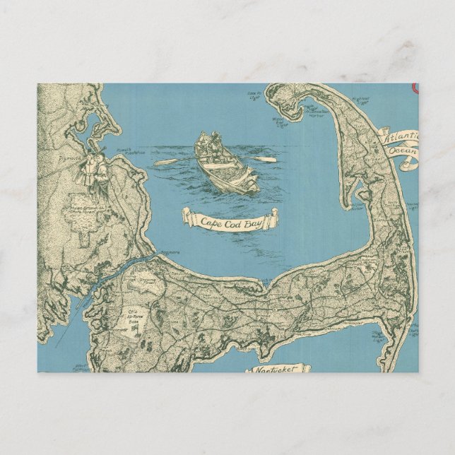 Cartão Postal Mapa Antigo de Cape Cod (1945) (Frente)