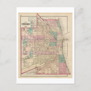Cartão Postal Mapa Antigo de Chicago, Illinois, de 1873, 