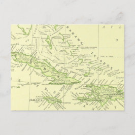 Cartão Postal Mapa Antigo de Cuba, Ilhas do Caribe & Bahamas