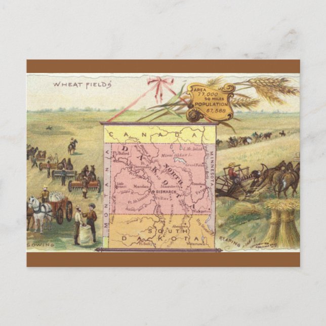 Cartão Postal Mapa Antigo de Dakota do Norte (Frente)