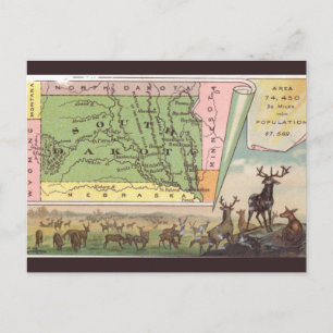 Cartão Postal Mapa Antigo de Dakota do Sul