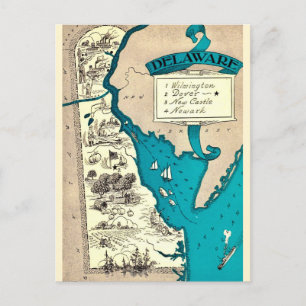 Cartão Postal Mapa Antigo de Delaware