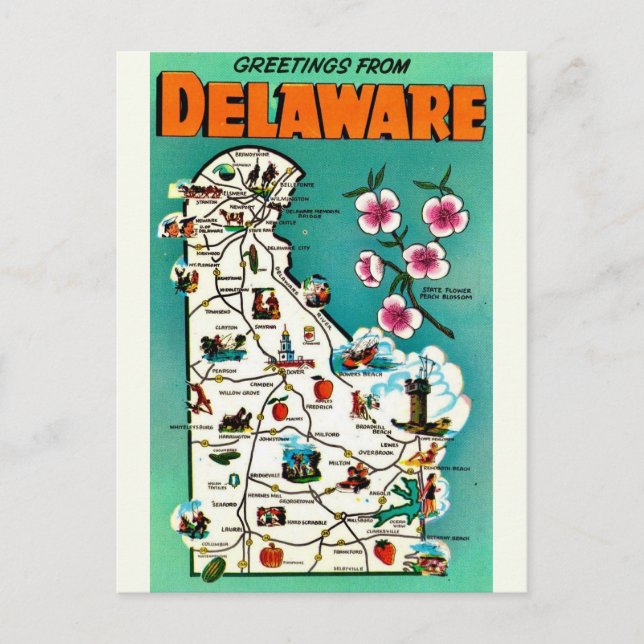 Cartão Postal Mapa Antigo de Delaware  (Frente)