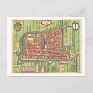 Cartão Postal Mapa antigo de Delft, Países Baixos,