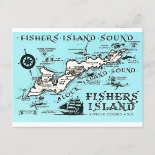 Cartão Postal Mapa Antigo de Fishers Island NY