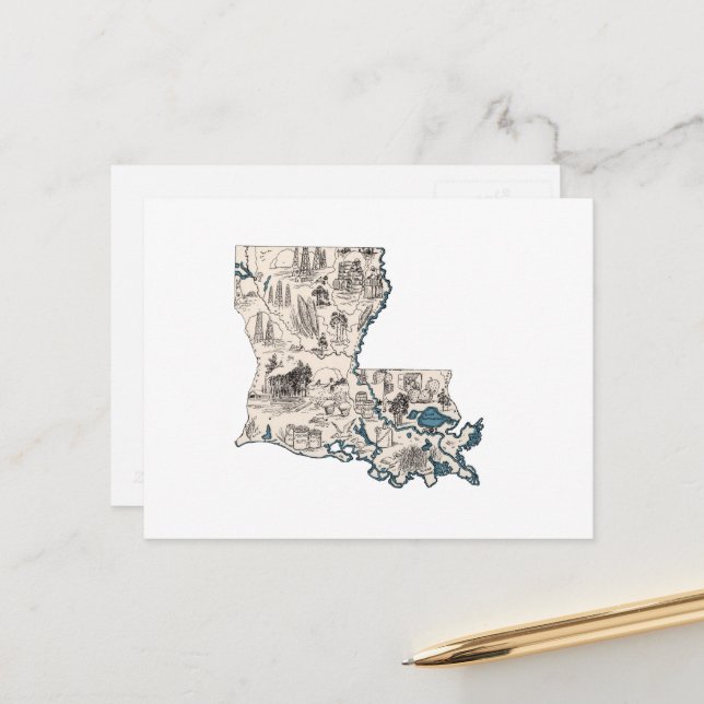 Cartão Postal Mapa Antigo de Fotos Antigas da Louisiana Carta do (Frente/Verso In Situ)