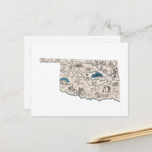 Cartão Postal Mapa Antigo de Fotos Antigas de Oklahoma Mapa do E