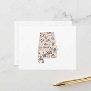 Cartão Postal Mapa Antigo de Fotos Antigas do Alabama Carta do E