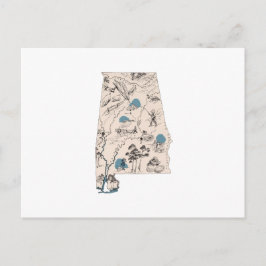 Cartão Postal Mapa Antigo de Fotos Antigas do Alabama Carta do E