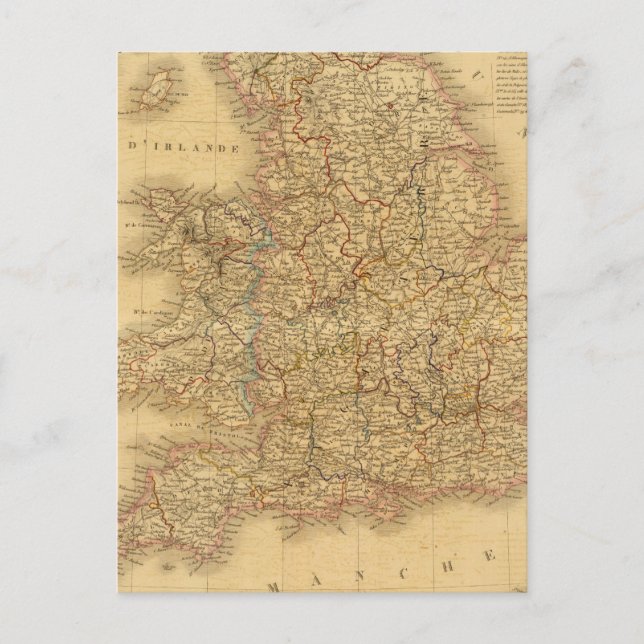 Cartão Postal Mapa antigo de Inglês (Frente)