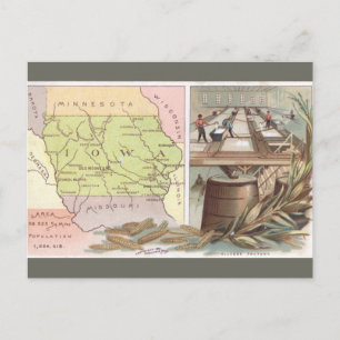 Cartão Postal Mapa Antigo de Iowa