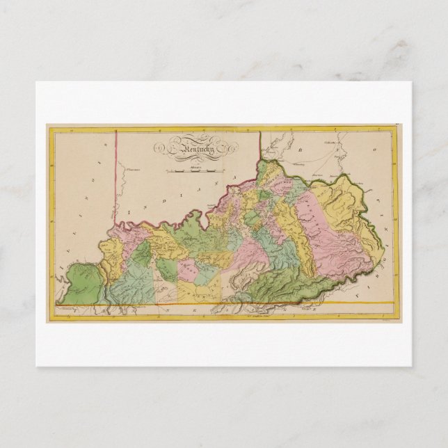 Cartão Postal Mapa antigo de Kentucky em 1815 (Frente)