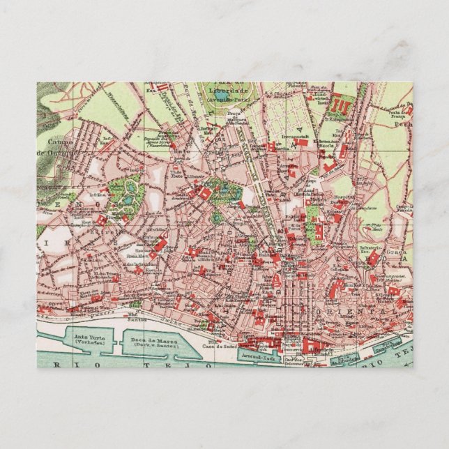 Cartão Postal Mapa Antigo de Lisboa Portugal (Frente)