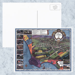 Cartão Postal Mapa Antigo de Los Angeles, Califórnia, Vista Aére