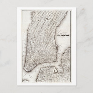 Cartão Postal Mapa antigo de Manhattan, 1850, Nova Iorque