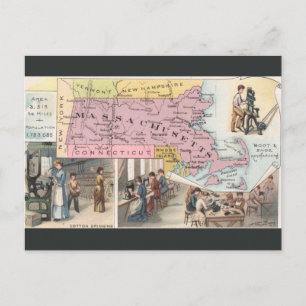 Cartão Postal Mapa Antigo de Massachusetts