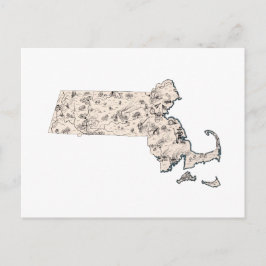 Cartão Postal Mapa Antigo de Massachusetts com Imagens Antigas C