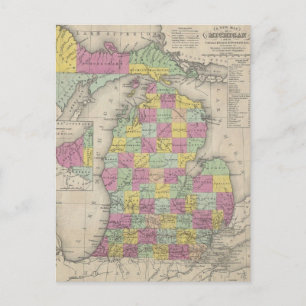 Cartão Postal Mapa Antigo de Michigan (1853)