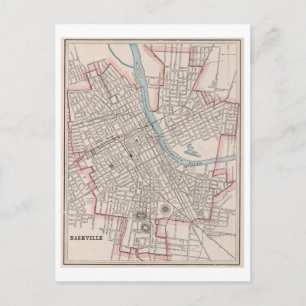 Cartão Postal Mapa antigo de Nashville, Tennessee, em 1899