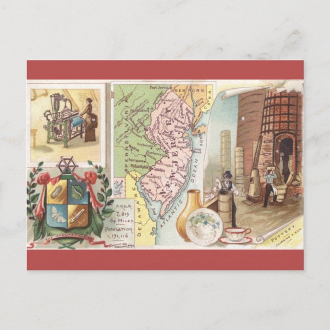 Cartão Postal Mapa Antigo de Nova Jersey (Frente)
