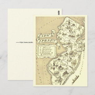 Cartão Postal Mapa Antigo de Nova Jersey 