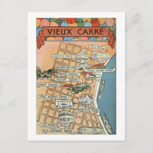 Cartão Postal Mapa Antigo de Nova Orleans 