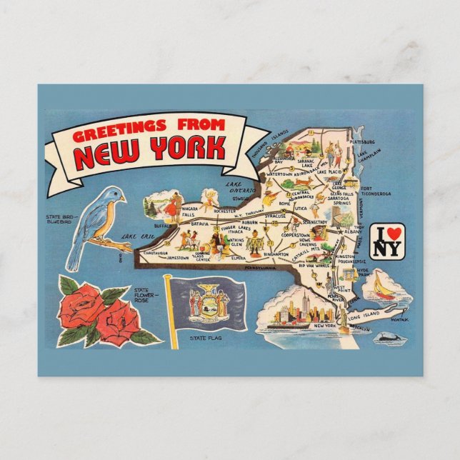 Cartão Postal Mapa Antigo de Nova York  (Frente)