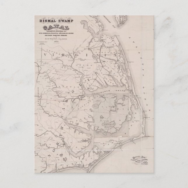 Cartão Postal Mapa antigo de Ocracoke Virginia 1867 (Frente)