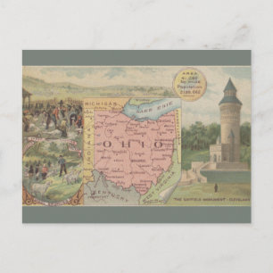 Cartão Postal Mapa Antigo de Ohio