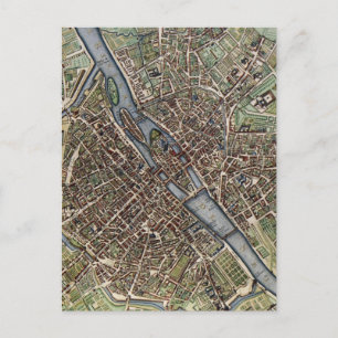 Cartão Postal Mapa Antigo de Paris