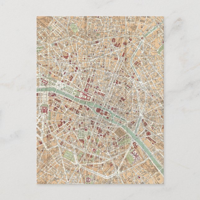 Cartão Postal Mapa Antigo de Paris (1892) (Frente)