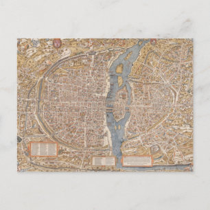 Cartão Postal Mapa Antigo de Paris França Impressão em Tela