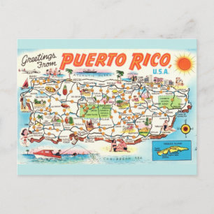 Cartão Postal Mapa Antigo de Porto Rico