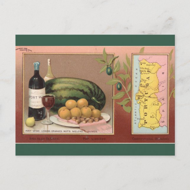 Cartão Postal Mapa Antigo de Portugal (Frente)
