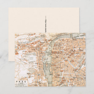 Cartão Postal Mapa Antigo de Praga