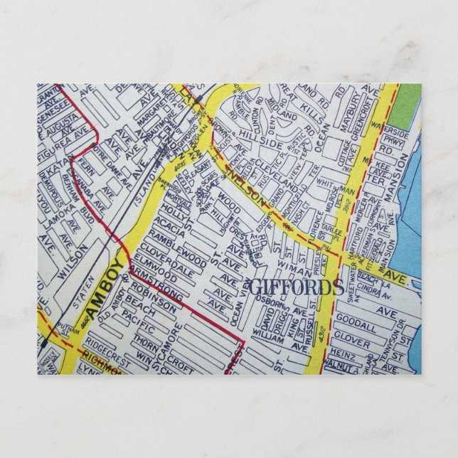 Cartão Postal Mapa Antigo de Staten Island, NY (Frente)