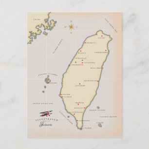 Cartão Postal Mapa Antigo de Taiwan