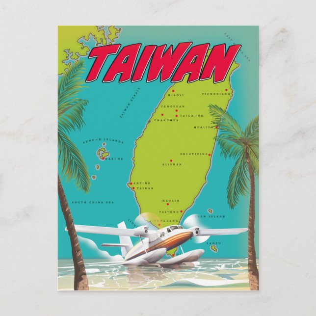 Cartão Postal Mapa Antigo de Taiwan (Frente)