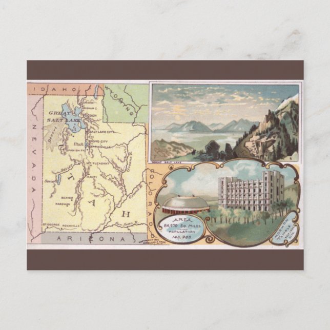 Cartão Postal Mapa Antigo de Utah (Frente)