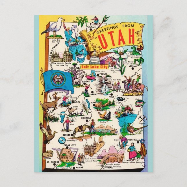 Cartão Postal Mapa Antigo de Utah (Frente)