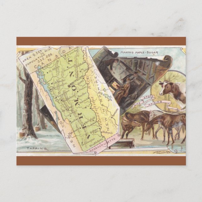 Cartão Postal Mapa Antigo de Vermont (Frente)
