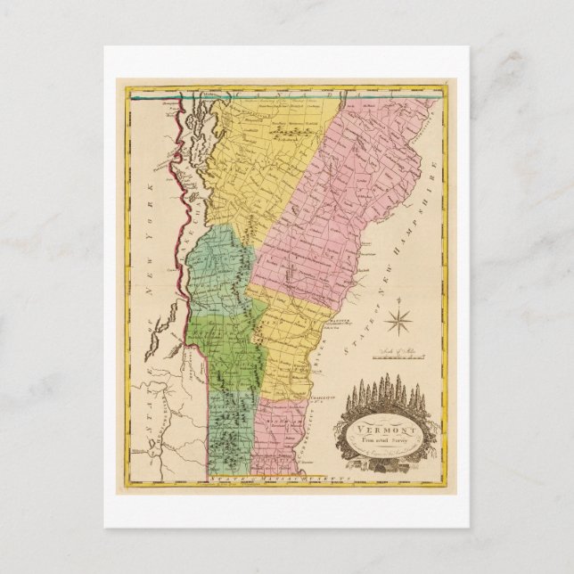 Cartão Postal Mapa Antigo de Vermont de 1815 (Frente)