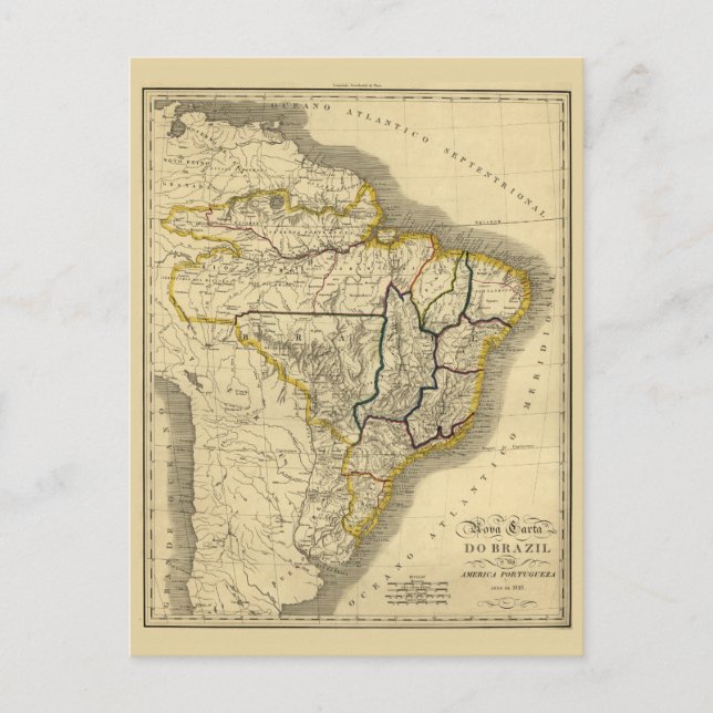Cartão Postal Mapa antigo do Brasil em 1821 (Frente)