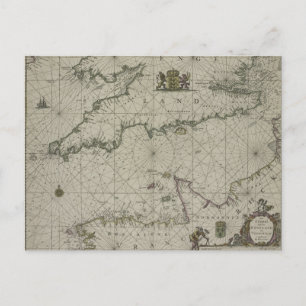 Cartão Postal Mapa antigo do canal, 1666 (gravura a cores)