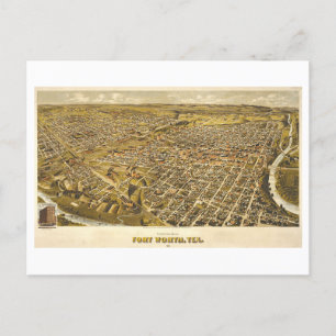Cartão Postal Mapa antigo do Forte Worth, Texas, 1891