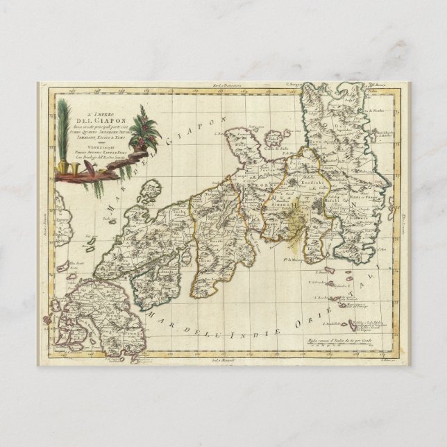 Cartão Postal Mapa antigo do Japão de 1785 (Frente)