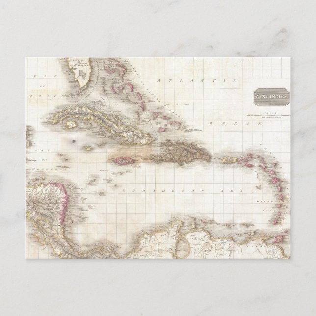 Cartão Postal Mapa antigo do Mar do Caribe (Frente)