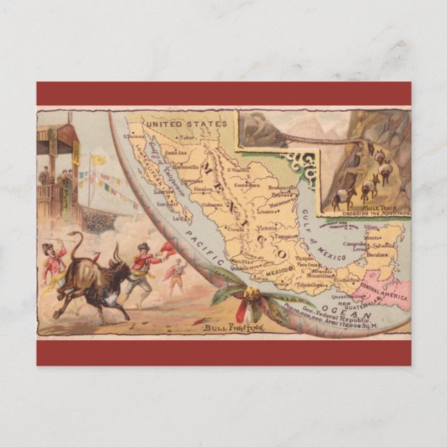 Cartão Postal Mapa Antigo do México (Frente)