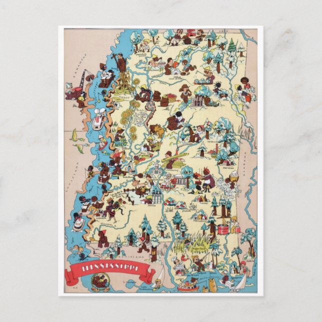 Cartão Postal Mapa Antigo do Mississippi (Frente)